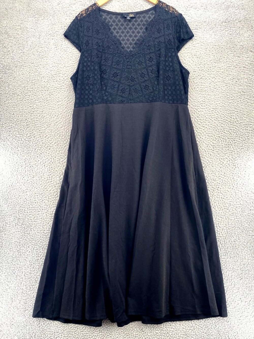 Suzanne Betro Dress Womens 2X Black Illusion Lace Bodice Maxi Cap Sleeve Pockets